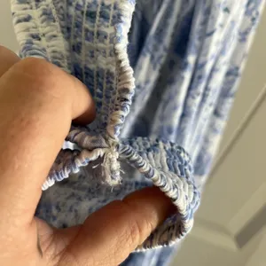 Boho Me crop wide leg JUMPSUIT XS smocked paisley floral shabby chic BLUE WHITE thumbnail 8