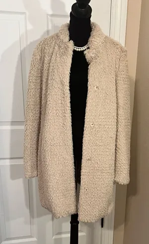 Kenneth Cole Vintage beige faux fur fuzzy coat thumbnail 1