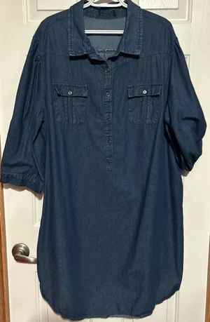 Source Unknown Women's‎ Quarter Sleeve w/ Roll Up Sleeve Blue Jean Dress Size 1X thumbnail 1