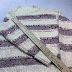 Absolutely Creative Worldwide Women's Fuzzy Striped Sweater L Cream Mauve Knit thumbnail 13