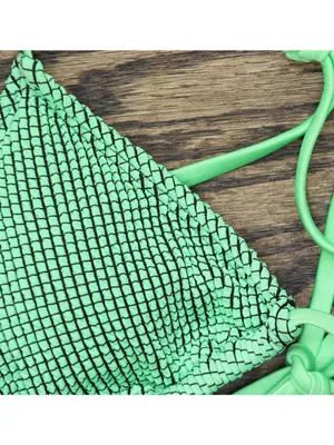 NWT Cotton On Womens String Triangle Bikini Top Intense Lime / Black Crinkle XS thumbnail 9