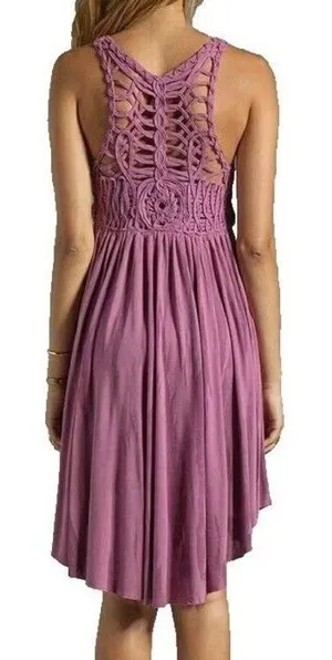 Free‎ People Macrame Back Dress Purple Small Boho Festival Sleeveless Gauzy Knit thumbnail 1