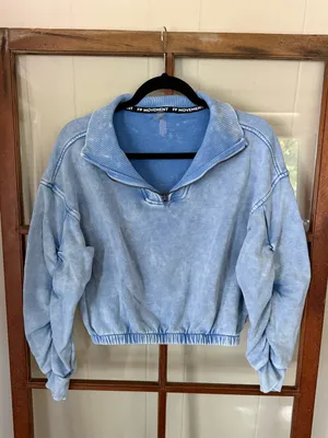 FP Movement Valley Girl Half Zip Cropped Sweatshirt Pullover Faded Blue Size XS thumbnail 4