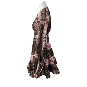 ASOS Voile Pink Brown Floral Striped Twist Front Cutout Fit & Flare Mini Dress 6 thumbnail 2