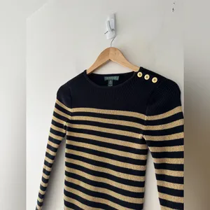 Lauren Ralph Lauren Women’s Black & Metalic Gold‎ Ribbed Sweater Button Detail thumbnail 2