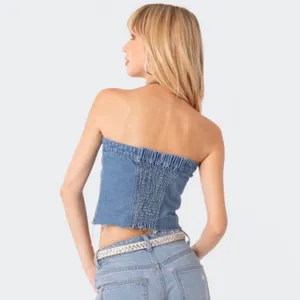 Edikted Denim Strapless Corset Bustier Top thumbnail 2