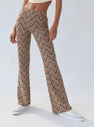 Urban Outfitters Chevron Knit Flare Pants Small Brown 70s Boho Y2K thumbnail 1