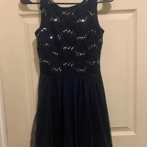 Navy blue sleeveless micro mini dress with sequins thumbnail 3