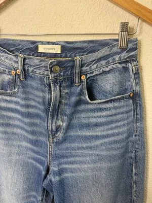 AE77‎ Premium Stovepipe Jeans High Rise Relaxed 32” Inseam Cotton Womens Size 4 thumbnail 3