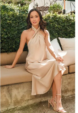 Show Me Your Mumu Jasmine Midi Dress in Champagne Luxe Satin M NWT thumbnail 2