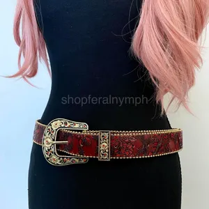 Red Floral Embossed Rose Buckle Western Y2K Belt, Fits 32.5-41 Inches, X7GA1290 thumbnail 7