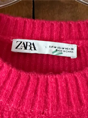 Zara Hot Pink Chunky Knit Oversized Crewneck Sweater Long Sleeve Pullover. Sz M thumbnail 3
