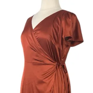 Baltic Born Maxi Wrap Dress Short Sleeve Burnt Orange Satin Women’s Size XXL thumbnail 8