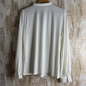 Calvin Klein Womens White Long Sleeve Ruffle Neck‎ Tie Blouse Top Plus Size L thumbnail 9
