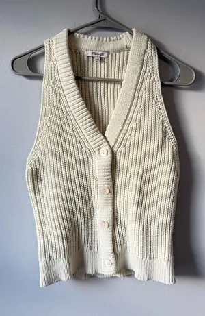 Madewell Knit Button Front Sweater Vest Boho Beige Cream Size S M thumbnail 1