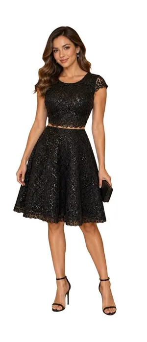 NWT Macy Black Sequin Lace Mini cutout Dress 7 S Whimsigoth Coquette Semi Formal thumbnail 1