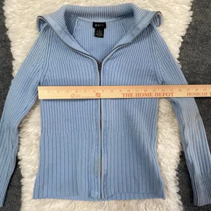 Y2k Light Blue Ribbed Zip Up Long Sleeve Sweater Winter Fall Grunge Alt thumbnail 7