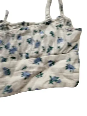 Princess Polly Ivory Blue Floral Smocked Crop Top Cami Tie Shirt Size 0 Women's thumbnail 9