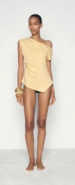 Zara Yellow Draped Off the Shoulder Top thumbnail 1