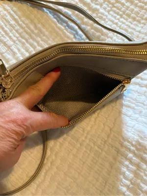 Taupe Three Pocket Zip-Top Women’s Bag. Use as Clutch or Crossbody. thumbnail 3
