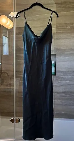 Dark green satin Zara midi dress thumbnail 1