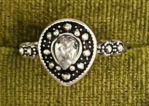 Vintage/Boho Design Teardrop Shaped Cubic Zirconia Silver Statement Ring S 6 thumbnail 1
