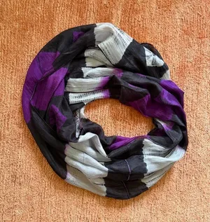 Abstract Infinity Scarf Purple Black Gray Silk Feel Lightweight thumbnail 1