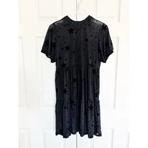 Disturbia Orion Black Mesh Star Print Overlay Dress Lace Collar Goth Celestial thumbnail 3