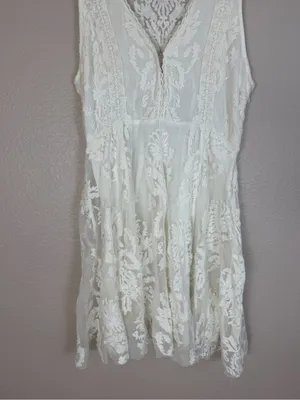 Vintage Free People Reign Over Me Lace Skater Mini Dress White size 8 $128 thumbnail 7