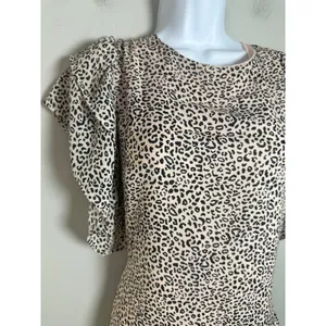 Who What Wear Womens‎ Cheetah Leopard Print Ruffle Tiered Midi Dress Tan Black L thumbnail 3