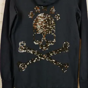 Bad Spirit Massimo Sabbadin Skull Hoodie Womens L Black Crossbones Sequins Italy thumbnail 11