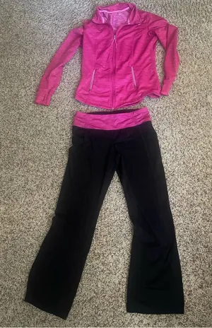 Tangerine Hot Pink Zip Jacket with Black Boot-Cut Pants thumbnail 1