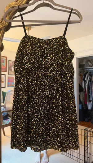 French Connection Black and Gold Sequin Dress thumbnail 1
