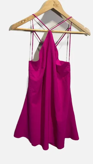 Deja Vu Halter Dress Women Medium Pink Strappy Open Back Flowy Party Summer Chic thumbnail 1