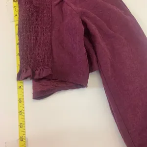Kirious Los Angeles Women's S Burgundy Corset Crop Top‎ Puff Sleeve Smocked Back thumbnail 4