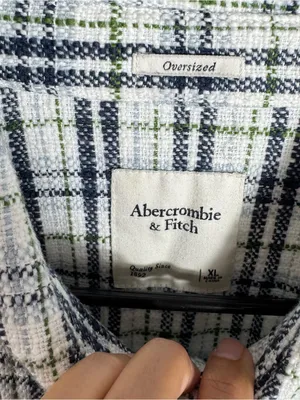 Abercrombie & Fitch Plaid Shirt Jacket Textured Tweed Shacket Oversized XL thumbnail 4