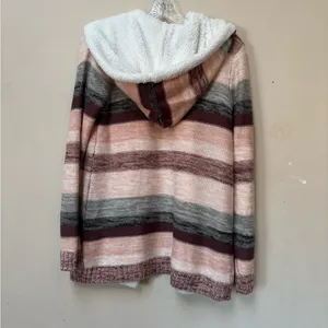 Crave Fame Sherpa Lined Striped Cardigan Sweater Jacket Size Large thumbnail 2