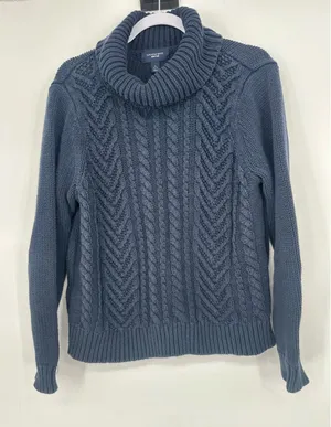 Lands‎ End Drifter Blue Cableknit Turtleneck Sweater Womens Large Fisherman thumbnail 1
