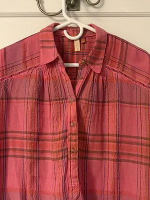 Pilcro Anthropologie Serena surf blouse embroidered plaid size medium oversized thumbnail 5