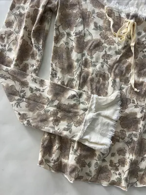Jaya Vintage VTG Cotton Floral Cream Cottagecore Prairie 90s Lace Up Bell Top S thumbnail 5