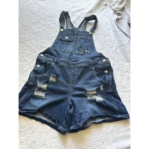 Almost Famous Romper, Women's Size 13 Blue, Denim, Overalls Shorts Distressed thumbnail 4