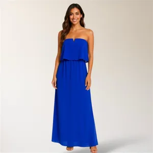 City‎ Triangles Blue Maxi Dress Strapless Chiffon Ruffle Formal Homecoming thumbnail 2