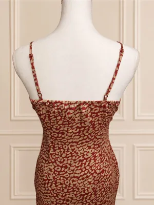 NWOT PrettyLittleThing Red Gold Leopard Satin High-Low Mermaid Maxi Dress US 6 thumbnail 6