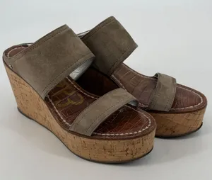Sam Edelman Dali Taupe Suede Cork Platform Wedge Sandals‎ Womens 8.5M thumbnail 1