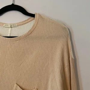 Joah Brown Light Pink Tan Waffle Knit Long Sleeve Loungewear Shirt Small /Medium thumbnail 3