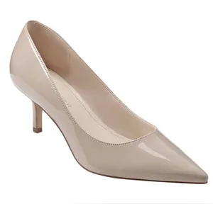 Marc Fisher Beige Patent Pointed-Toe Kitten Heel Pumps thumbnail 1