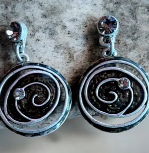 Chico's Silver Spiral Drop Earrings with Clear Stones thumbnail 1