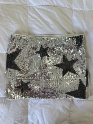 Silver Sequin Star Mini Skirt with shorts XS thumbnail 4