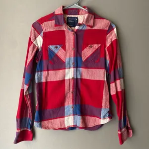 American Eagle outfitters sz 4 red blue 100% cotton flannel shirt‎ thumbnail 1