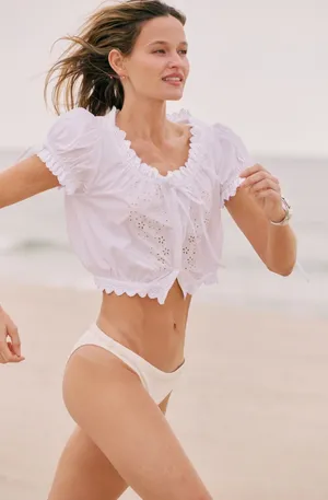 NWT Few Moda Wendy Cotton Top size XS white eyelet lace Sorella crop thumbnail 1